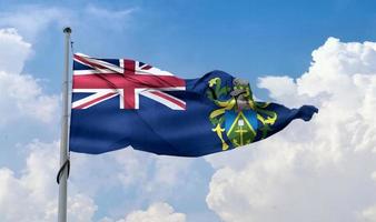 bandeira das ilhas pitcairn - bandeira de tecido acenando realista. foto