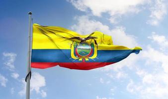 bandeira do equador - bandeira de tecido acenando realista. foto
