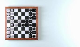 Linha de jogo de tabuleiro de xadrez de vista superior 3d e fundo preto de espaço para espaço de cópia, seu texto e outros, conceito de xadrez de renderização em 3d foto