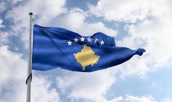 ilustração 3D de uma bandeira do Kosovo - bandeira de tecido acenando realista. foto