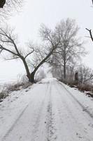 a estrada está coberta de neve no inverno foto