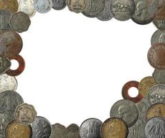 moedas indianas como uma borda de quadro com espaço de cópia foto
