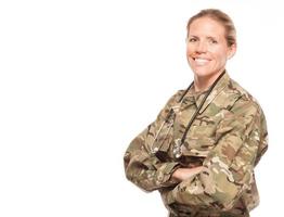 médico do exército feminino de uniforme com espaço de cópia. foto