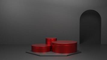 pódio de renderização 3d de luxo elegante escuro preto e vermelho foto