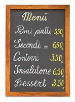 menu de restaurante italiano