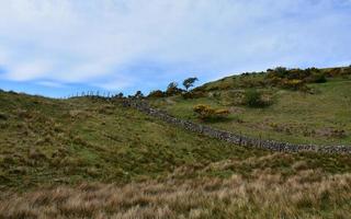 parede de pedra marcando a borda de um campo foto