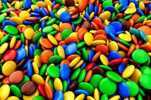 doces doces coloridos espalhando fundo com ilustração 3d de doces de arco-íris foto