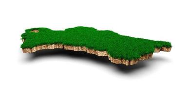 Turcomenistão mapa solo geologia terra seção transversal com grama verde e textura do solo de rocha ilustração 3d foto