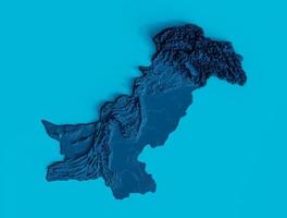 mapa topográfico do paquistão mapa realista 3d azul textura de cor do paquistão e rios ilustração 3d foto