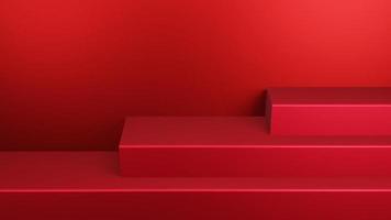 pedestal em um piso de estúdio com geometria de 3 camadas, plataforma de fundo simulada para apresentação do produto fundo de renderização 3d vermelho foto