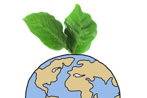imagem simbólica com globo de terra verde e folhas foto