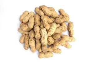 amendoins secos em close-up no fundo branco foto