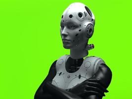 retrato de close-up de três robôs. ilustração 3d isolada para uso com fundo escuro foto