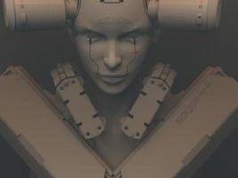 mulher robô. retrato de close-up. abstração sobre o tema da tecnologia e jogos. ilustração 3D foto