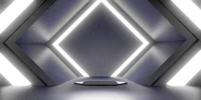 túnel de tecnologia de pódio de néon passagem de luz laser luz de neon ilustração 3d foto