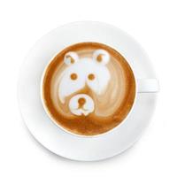 vista superior café latte art como cara de urso foto