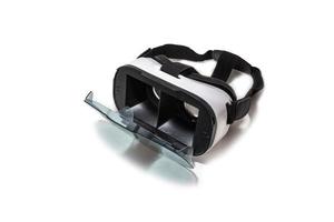 vr ar 360 cartão de óculos de realidade virtual para celular isolado no fundo branco. dispositivo para assistir filmes para viagens e entretenimento no espaço 3d. foto