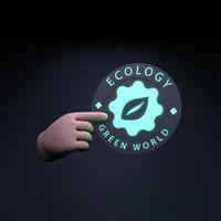 a mão segura um ícone de neon sobre o tema eco. conceito amigável de eco. renderização 3D. foto