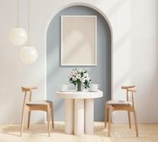 mock up frame em design de interiores de sala de jantar moderna. foto