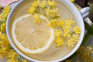 chá de tília com limão e flor de tília foto