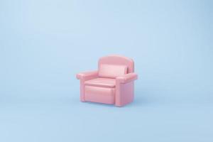 sofá de poltrona rosa com ilustração 3d, sofá de luxo de assento vazio fundo azul claro foto