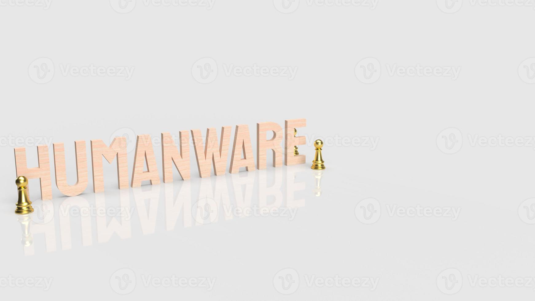 Das Humanware-Wort und der weiße Hintergrund des Goldschachs für das 3D-Rendering des Geschäfts- oder Technologiekonzepts foto