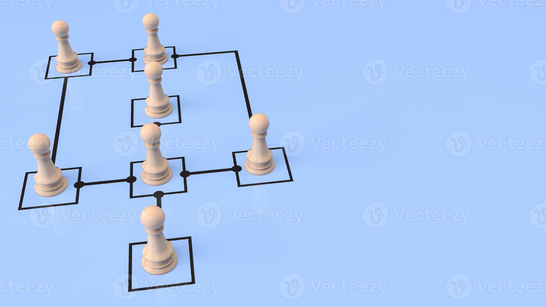 das holzschach auf diagramm für das 3d-rendering des geschäftskonzepts foto