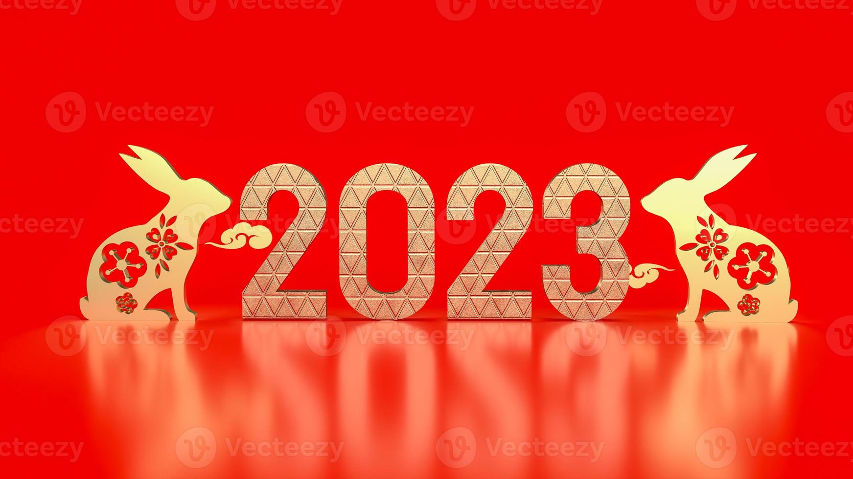 das chinesische neujahr 2023 jahr des kaninchens 3d-rendering foto