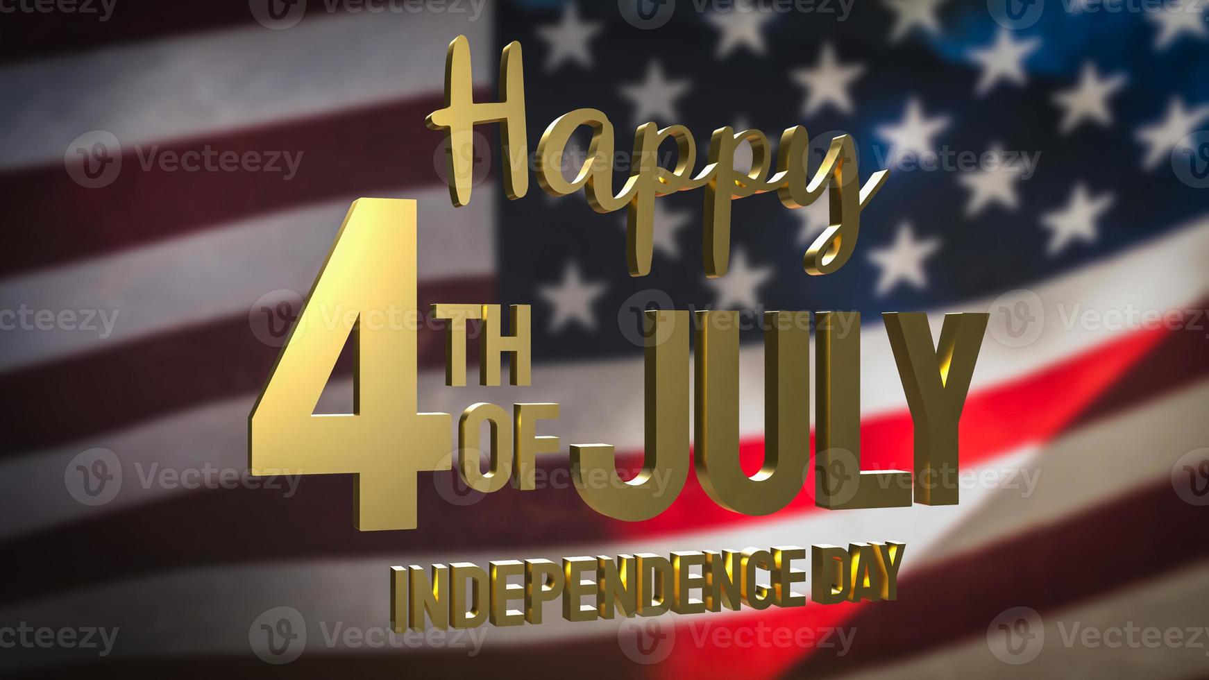 der 4. juli goldtext auf der vereinigten bühne von amerika flagge für feiertags- oder feierkonzept 3d-rendering foto