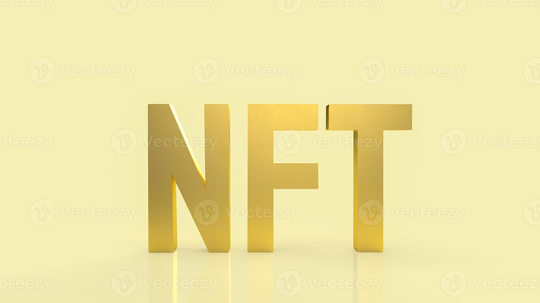 der goldene nft-text auf goldenem hintergrund für die wiedergabe des geschäfts- oder kunstkonzepts 3d foto