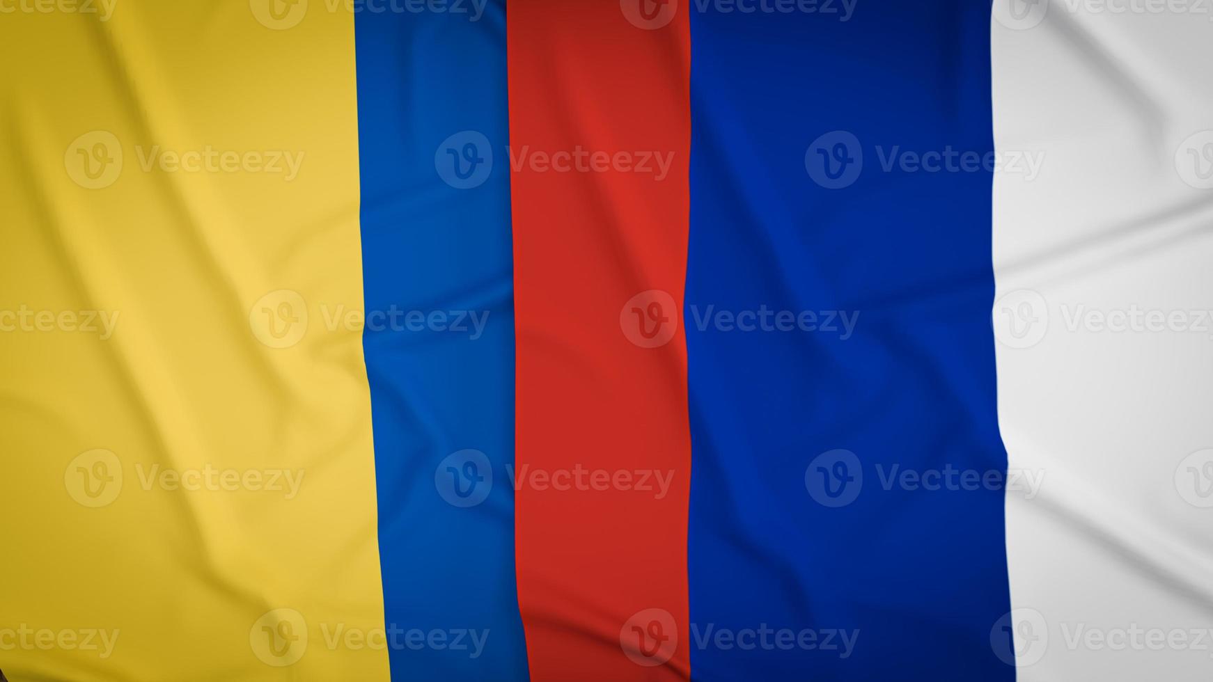 die flagge der ukraine und russlands auf rostiger oberfläche für geschäfts- oder kriegskonzept 3d-rendering foto
