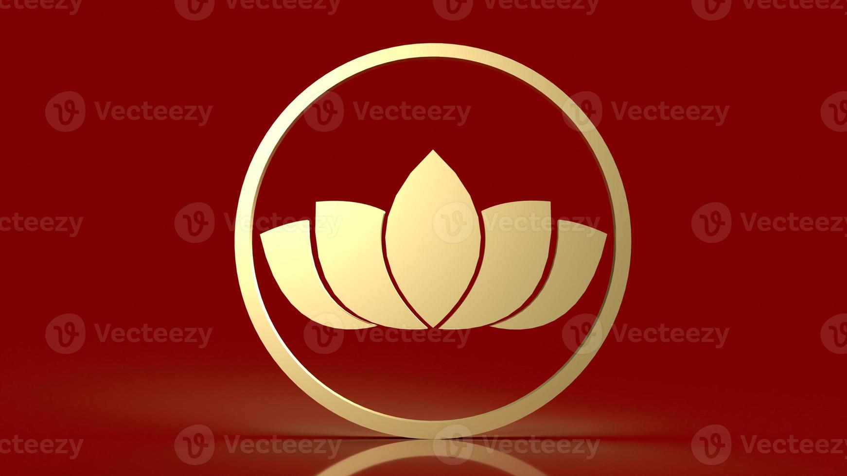 Der Luxus-Gold-Lotus auf rotem Hintergrund 3D-Rendering foto