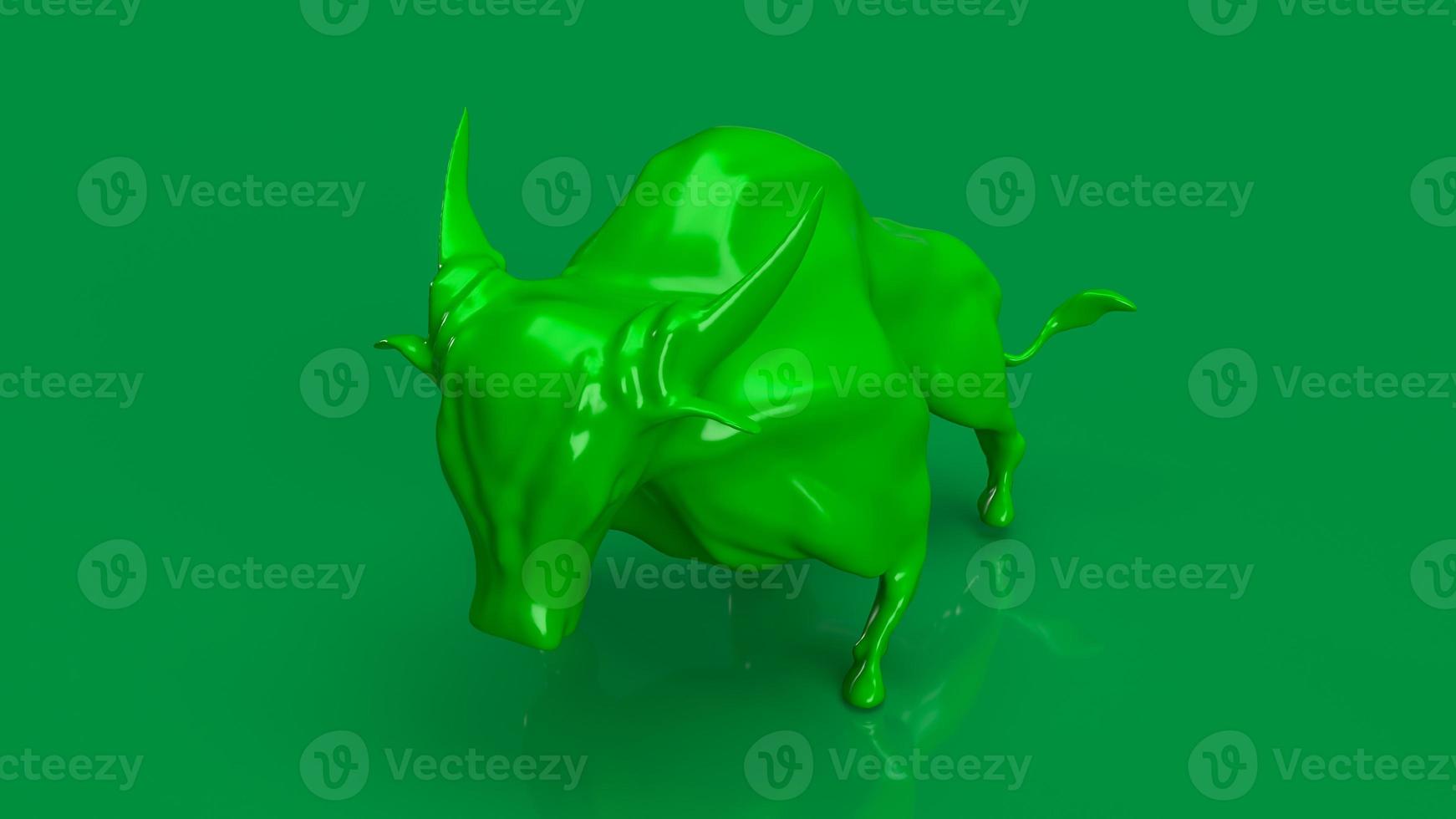 Der grüne Stier auf grünem Hintergrund für das 3D-Rendering des Geschäftskonzepts foto