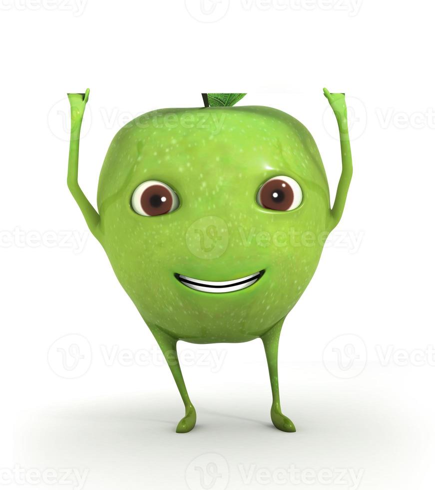 niedlicher grüner Apfel, der ein leeres Papier hält foto