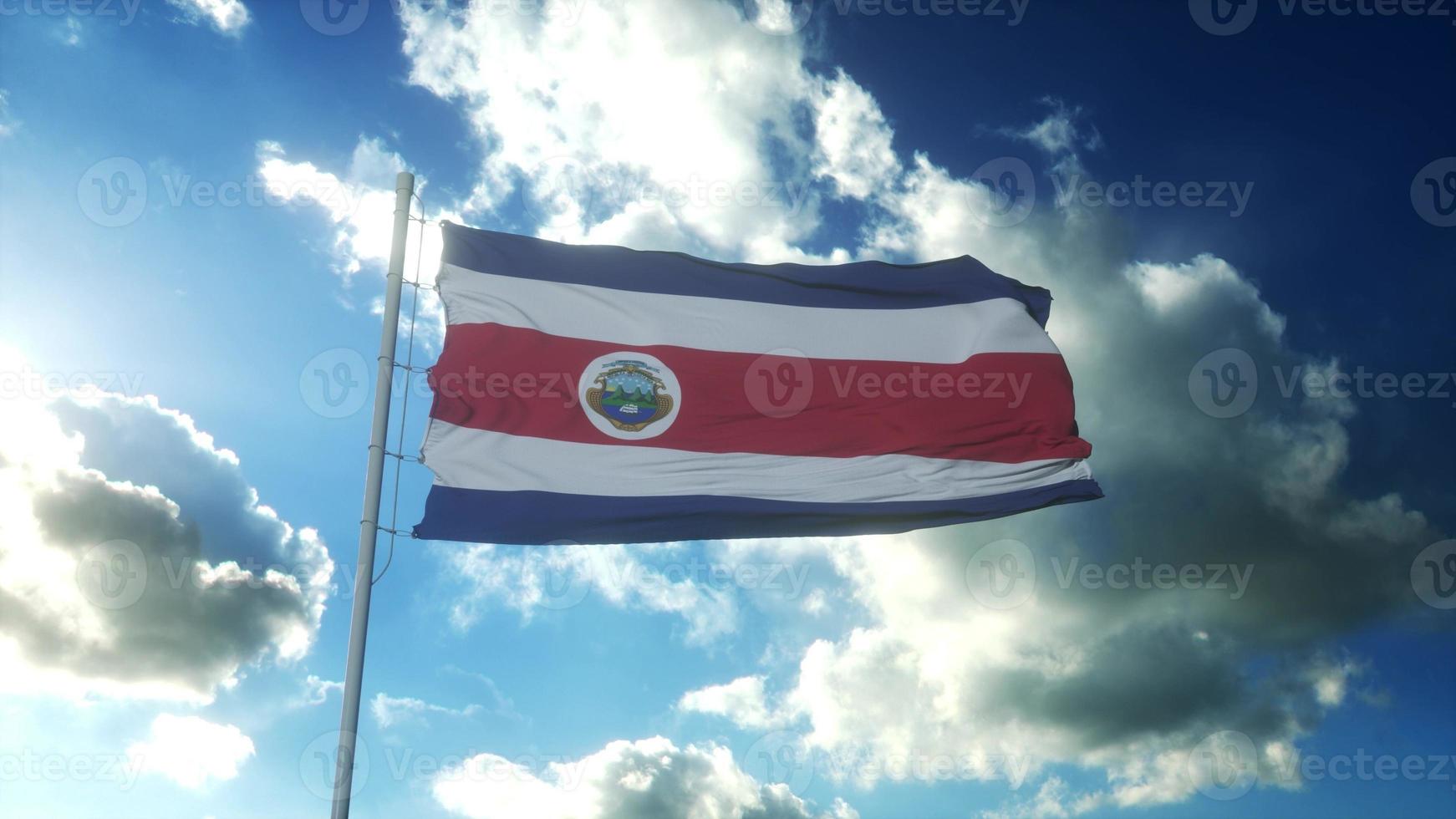 flagge von costa rica weht im wind gegen den schönen blauen himmel. 3D-Darstellung foto