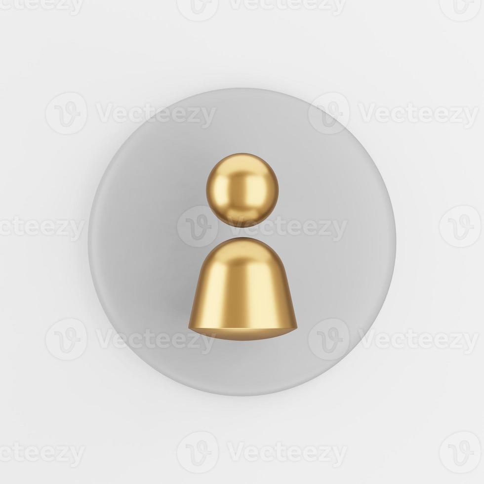 Person goldenes Symbol Symbol. 3D-Rendering grauer runder Schlüsselknopf, Element der Benutzeroberfläche ui ux. foto