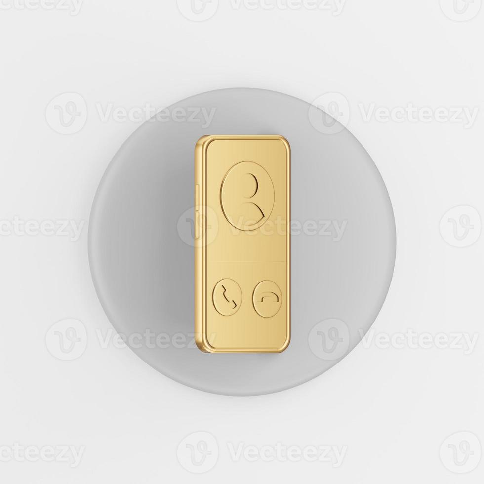 goldenes Smartphone-Symbol. 3D-Rendering grauer runder Schlüsselknopf, Element der Benutzeroberfläche ui ux. foto