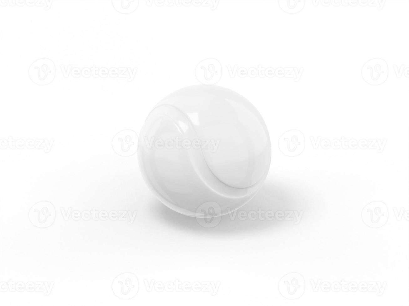 weißer einfarbiger tennisball auf einem weißen flachen hintergrund. minimalistisches Designobjekt. 3D-Rendering-Symbol ui ux-Schnittstellenelement. foto