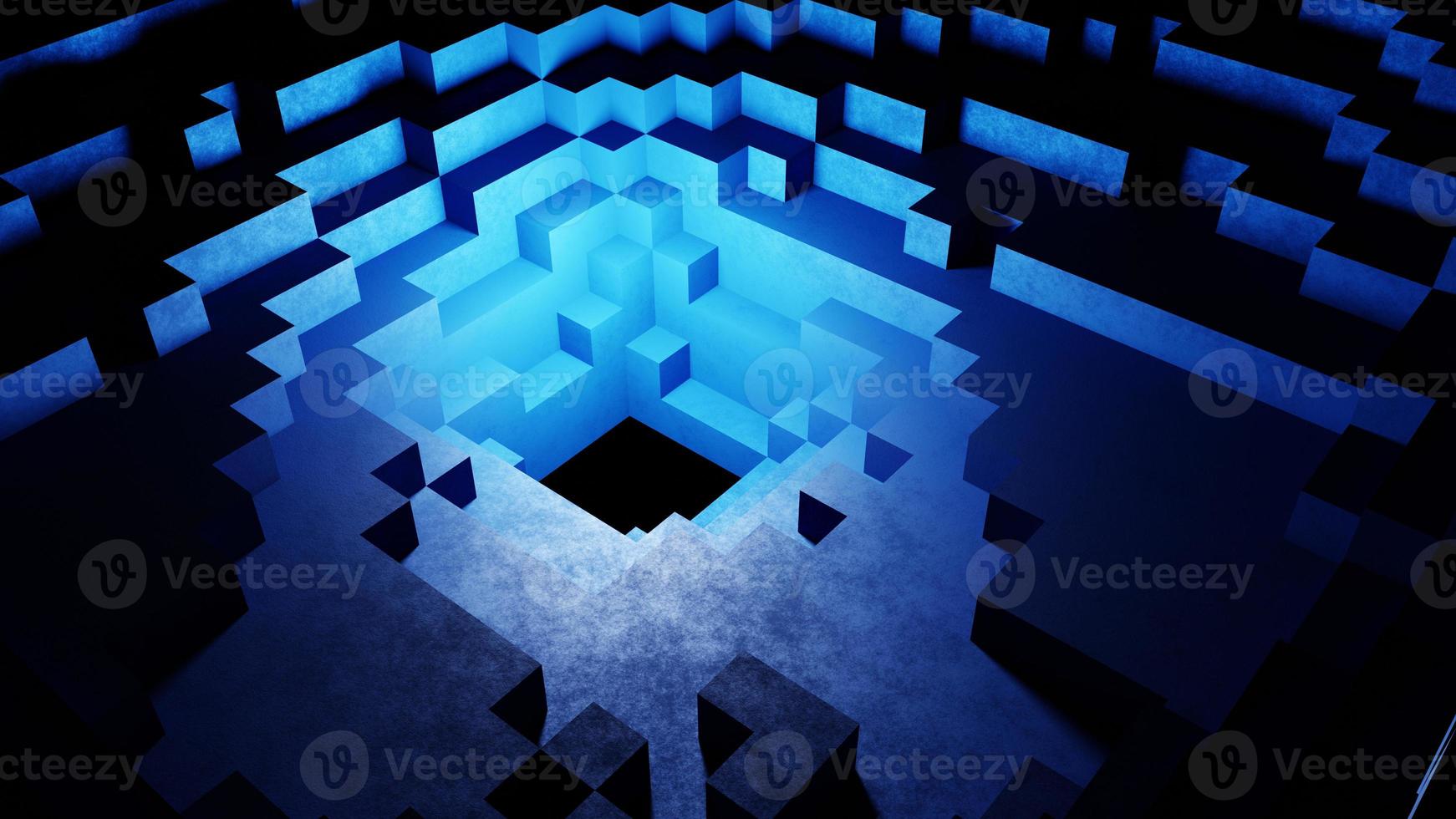 3D-Rendering blauer geometrischer kleiner Würfel Hintergrunddesignmuster abstrakt oder Kastenform foto
