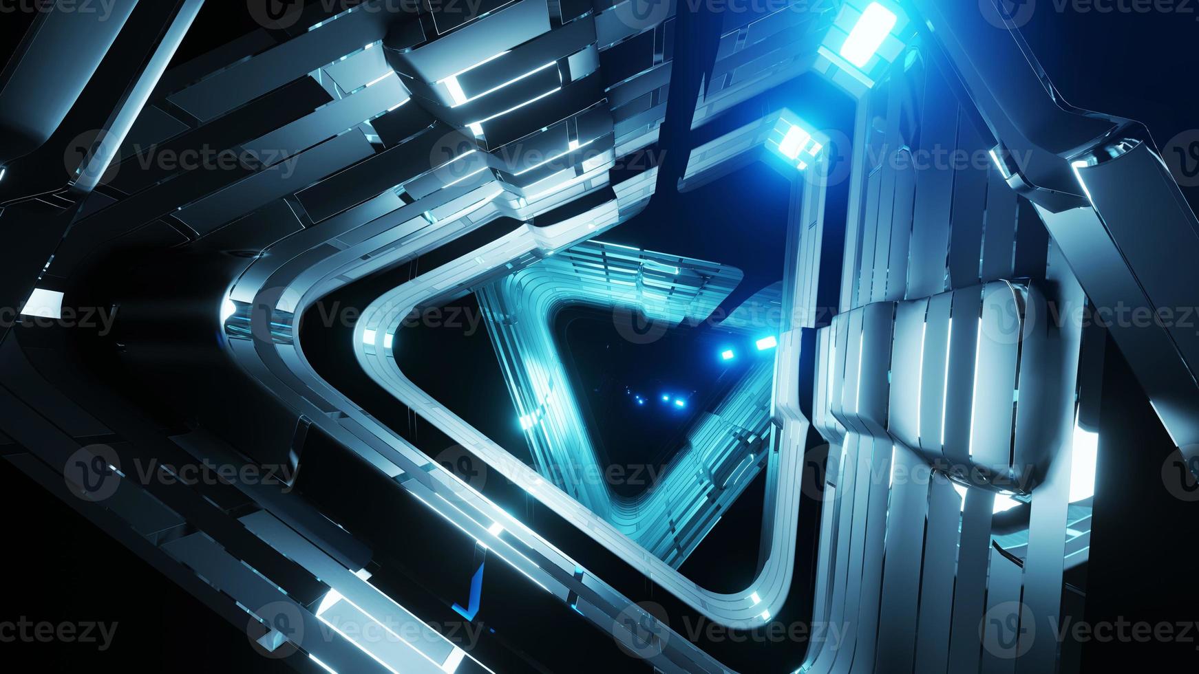 3D-Rendering Leere futuristische Tunnelhalle der Neon-Raumstation foto