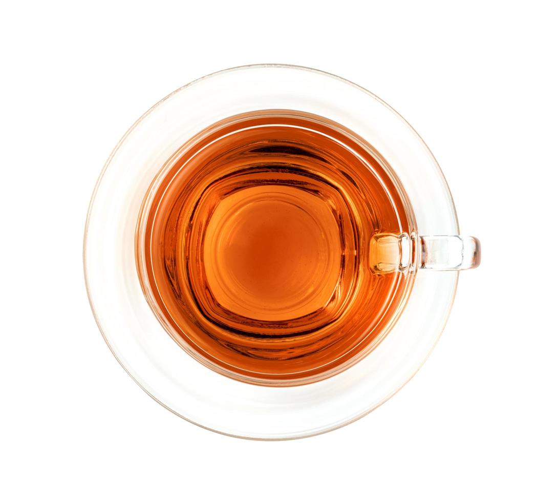 transparente Tasse Tee isoliert auf weißem Hintergrund, Beschneidungspfad enthalten foto
