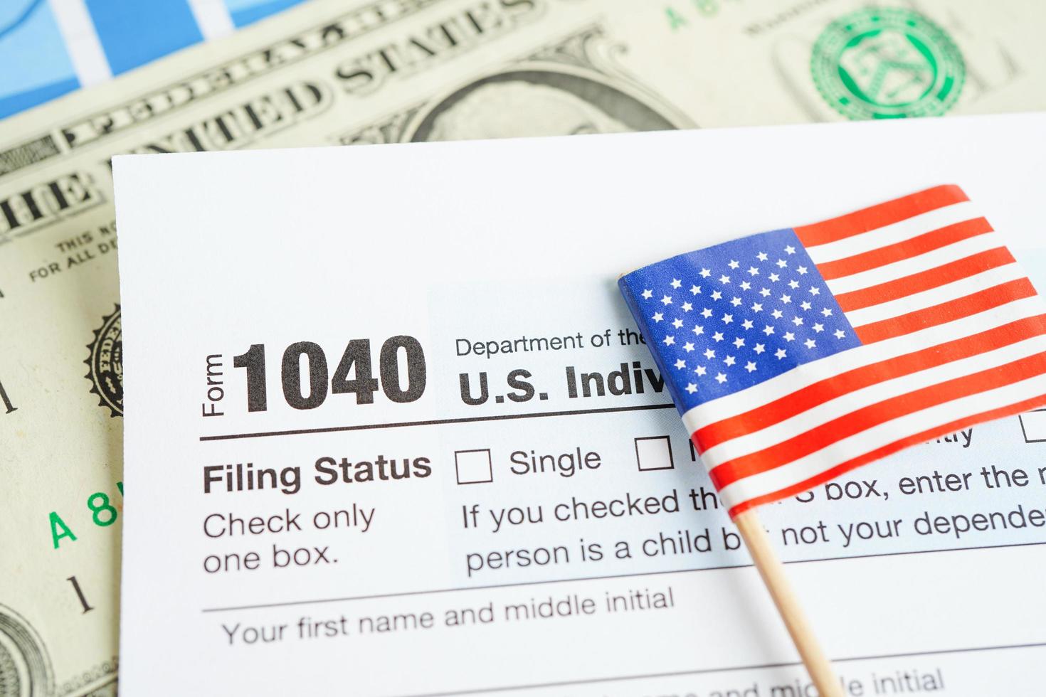 steuerformular 1040 us individuelle einkommensteuererklärung, geschäftsfinanzierungskonzept. foto