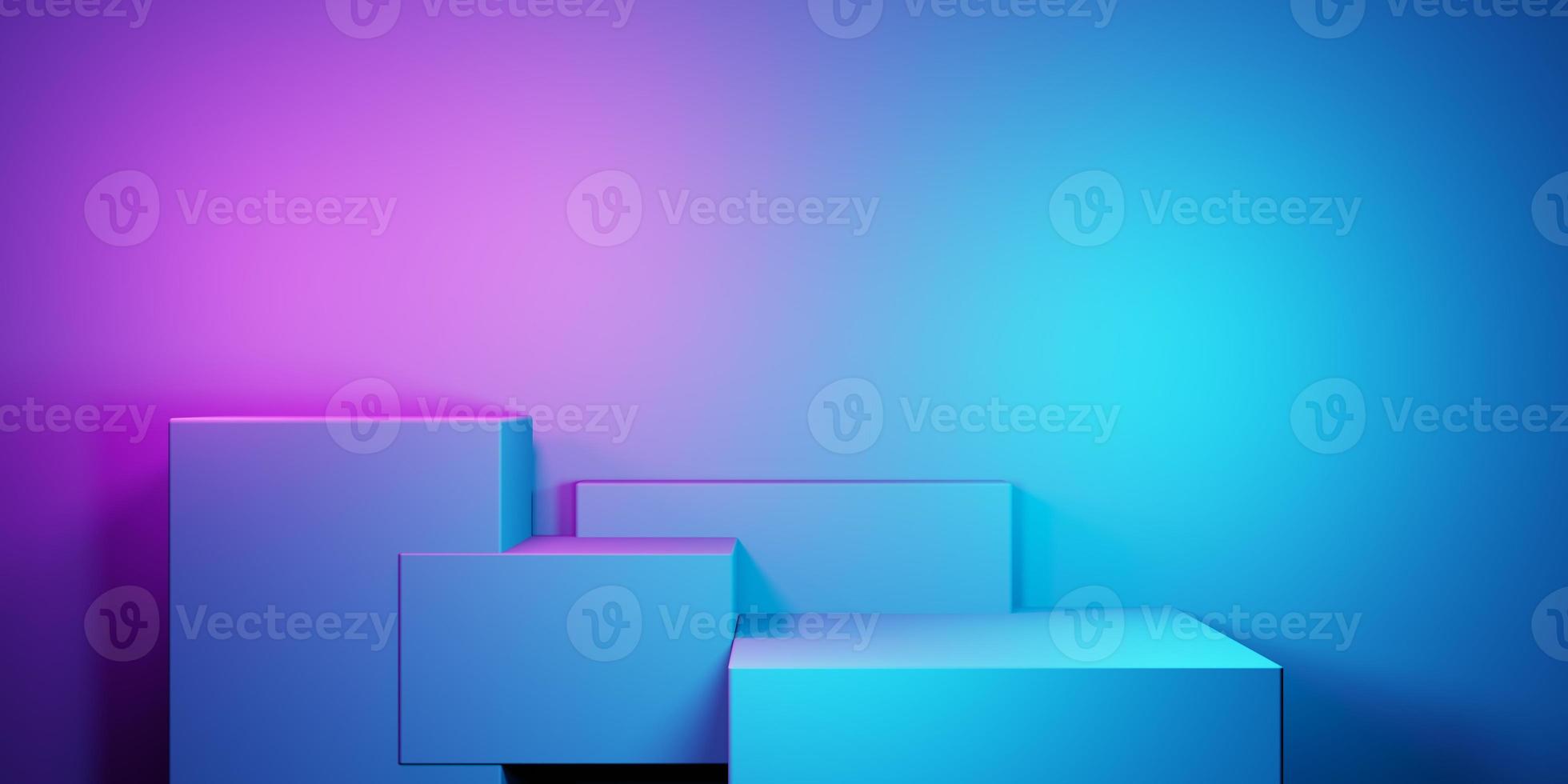 3D-Rendering von lila und blau abstrakten geometrischen Hintergrund. szene für werbung, technik, schaufenster, banner, kosmetik, mode, business, sport, metaverse. Science-Fiction-Illustration. Warenpräsentation foto