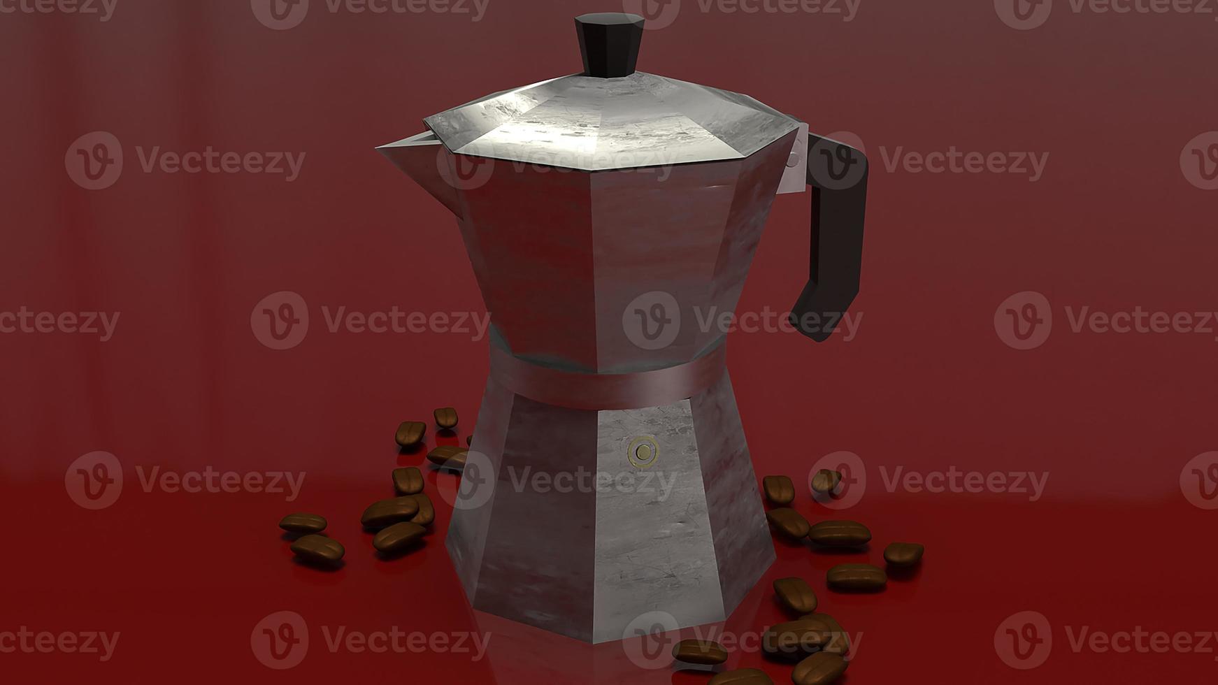 Vintage Kaffeekanne auf rotem Hintergrund 3D-Rendering. foto