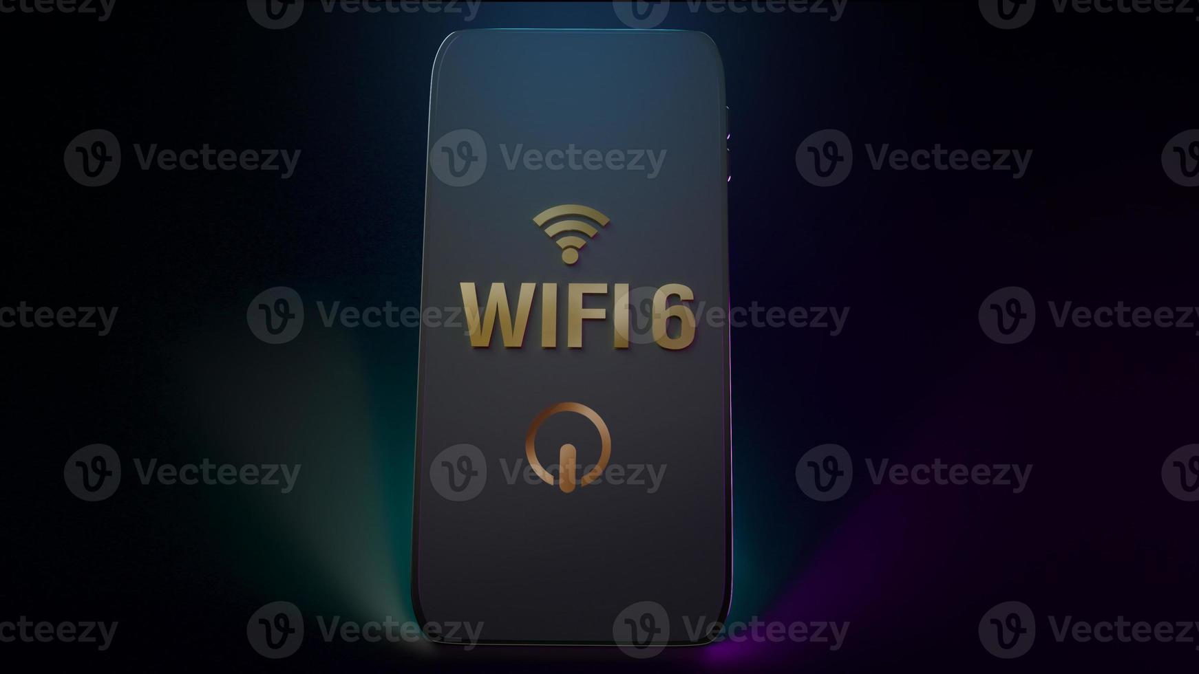 wifi6 Wort auf Smartphone 3D-Rendering für Netzwerkinhalte. foto