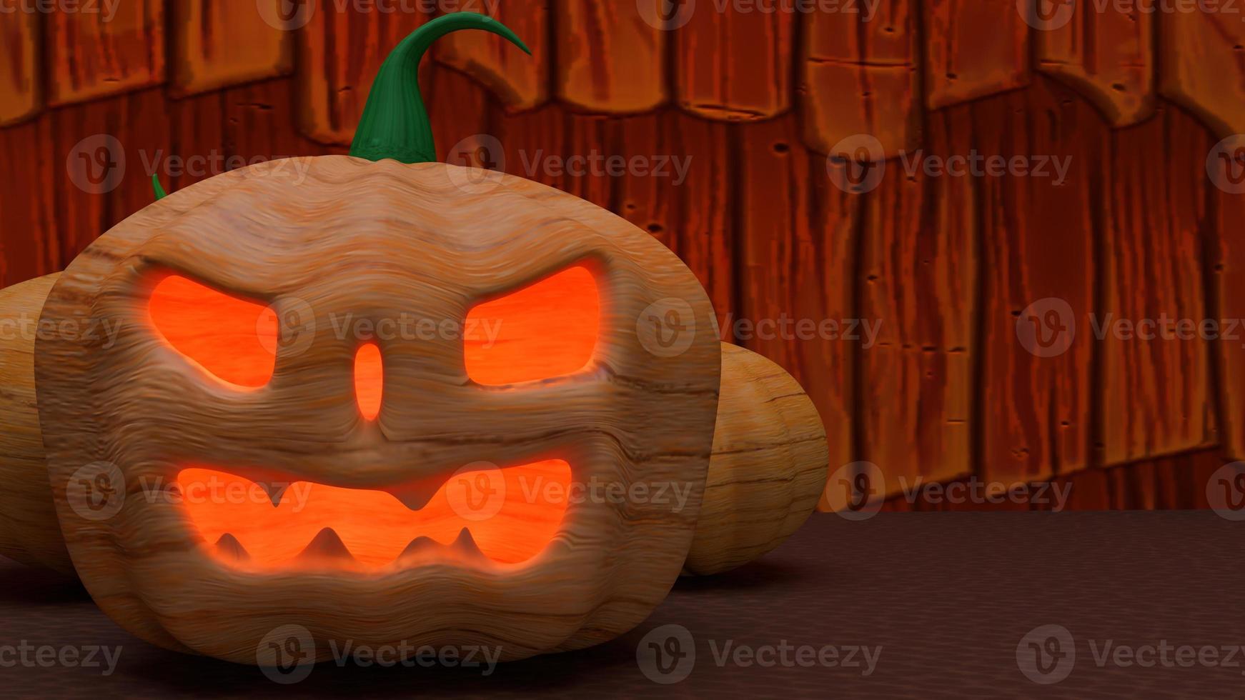 Kürbis-Jack-o-Laterne in Holzhintergrund 3D-Rendering. foto