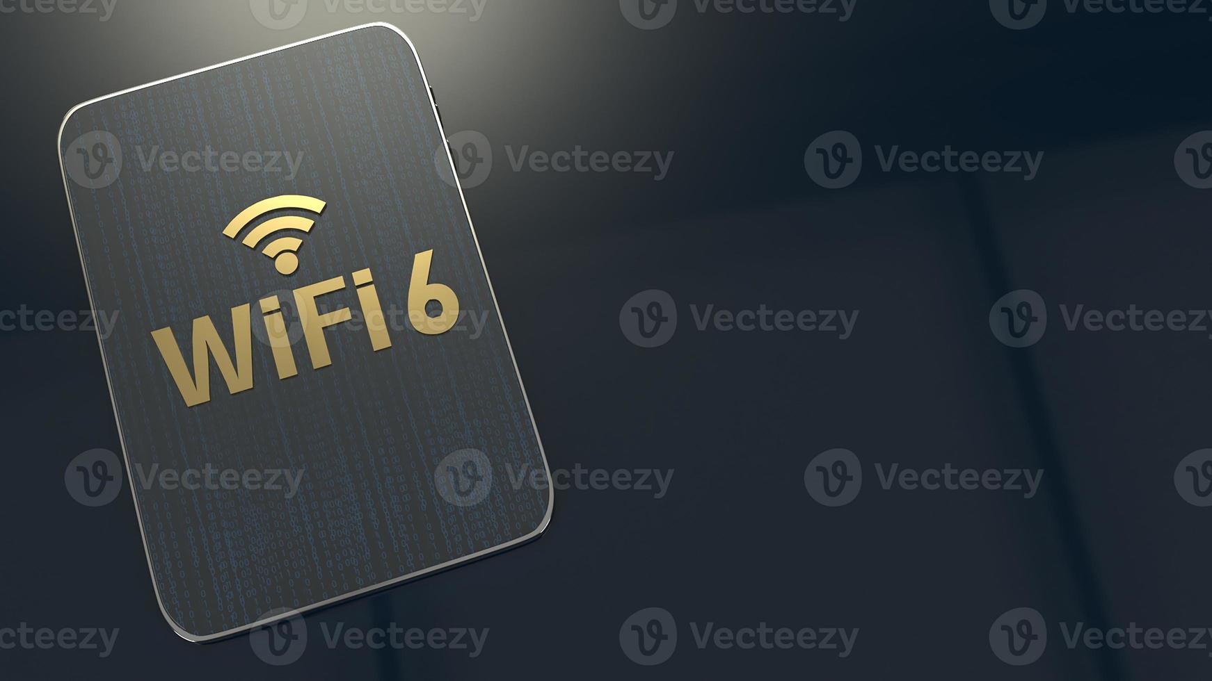 3D-Rendering-Gebäude auf Tablet für WLAN-6-Konzept. foto