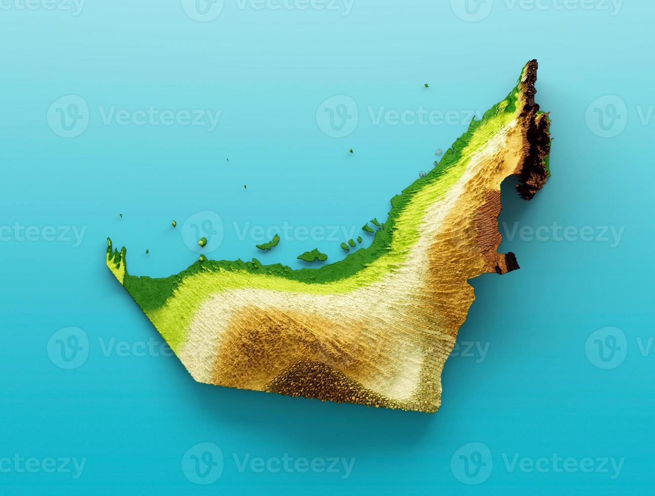 dubai-karte schattierte relieffarbe höhenkarte auf dem meerblauen hintergrund 3d-illustration foto