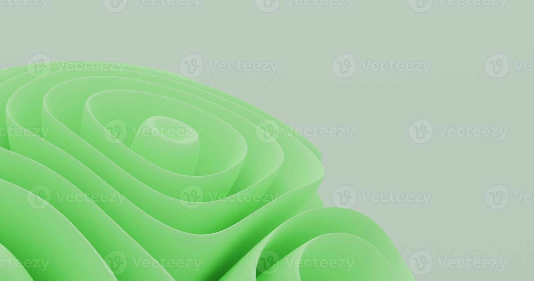 Abstrakter Hintergrund mit Objekten unten links mit einem Faltmuster wie hellgrünen Blumen, 3D-Rendering und 4k-Größe foto