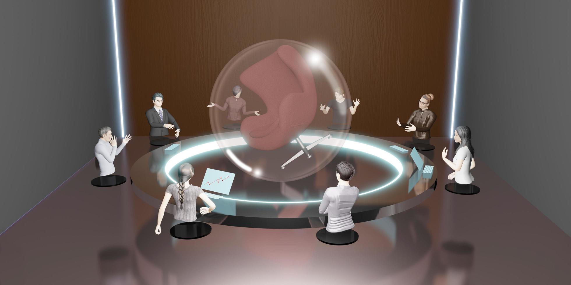online-kurse online-seminare online-meeting-avatare im büro und im klassenzimmer menschen in metaverse 3d-illustration foto